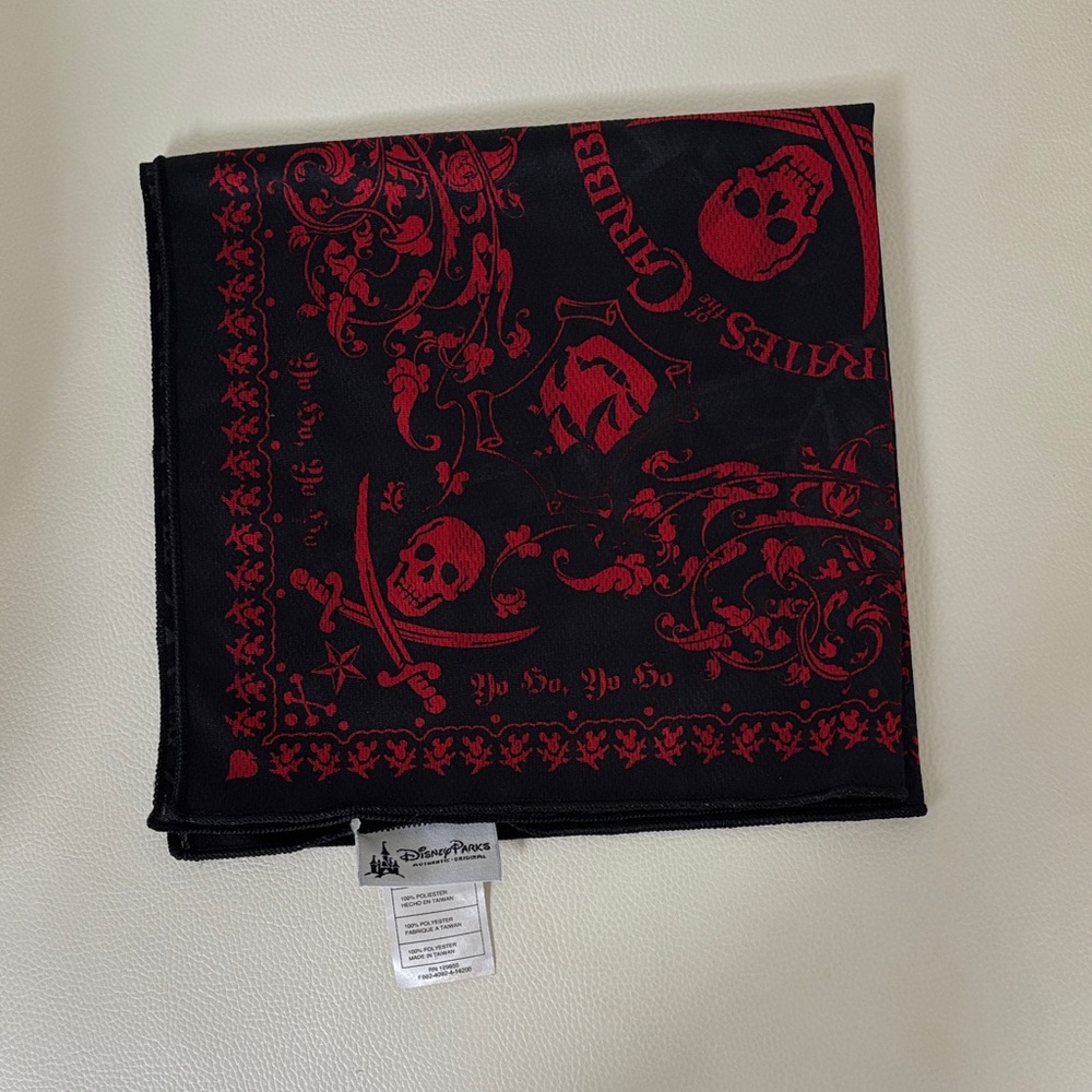 Pirates of the Caribbean Black & Red Skull Disney Scarf with Double Sided Spades - Picture 11 of 11